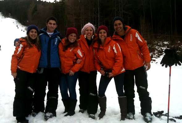 Taking rest in the middle of the snowboard lesson :)